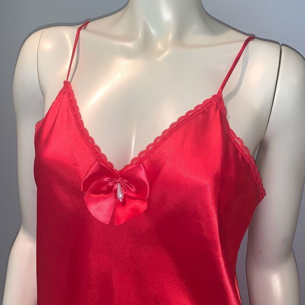 Vintage Lady Manhattan Red Satin Slip Dress with Bow Size Medium - Picture 5 of 13